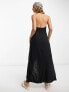 Фото #2 товара ASOS DESIGN linen scoop halter maxi sundress with knot detail in black