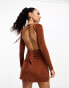 Parallel Lines mini dress with backless detail in chocolate brown