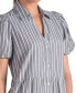 Women's Poplin Striped Button-Front Puff-Sleeve Dress