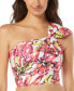ფოტო #1 პროდუქტის Women's Convertible One-Shoulder Floral-Print Bikini Top