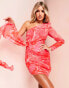 Фото #1 товара ASOS LUXE exaggerated shoulder ruched front drape mini dress in pink swirl print