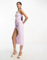 ASOS DESIGN strappy twist waist midi dress with wrap split in lilac