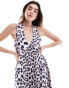 ASOS DESIGN puff ball midi smock dress with v-neck in leopard print