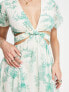 ASOS DESIGN soft tiered mini dress with tie waist detail in green floral