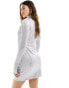 Фото #3 товара ASOS DESIGN long sleeve keyhole detail shimmer rib mini dress with cut outs in silver