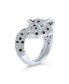 Фото #2 товара Green Eye Black White Cubic Zirconia CZ Fashion Leopard Panther Cat Statement Bypass Ring For Women Rhodium Plated Brass