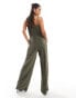 Фото #4 товара Vero Moda strappy wide leg jumpsuit in black and gold glitter