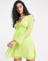 Фото #1 товара ASOS DESIGN tie front lettuce edge 90's mini tea dress in green