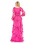 Women's Cascaded Ruffle Puff Sleeve A Line Gown