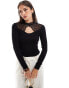 Фото #1 товара YAS lace detail long sleeve top in black - BLACK