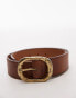 Mango hammered square buckle belt in brown