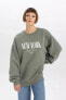 Relax Fit Bisiklet Yaka Baskılı Yıkamalı Soluk Efektli Sweatshirt B6595ax23wn