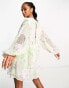 Фото #4 товара ASOS DESIGN Petite trapeze mini dress with blouson sleeve in mixed lace print