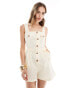 Mango linen mix button up playsuit in beige