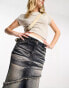 Фото #2 товара COLLUSION fishtail denim midi skirt with seam detail and pink wash