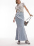 Topshop Petite highwaist denim fishtail skirt in bleach