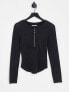 Free People mareera henley long sleeve top in acid black