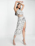 Фото #1 товара ASOS DESIGN embellished sequin and pearl midi skirt co-ord in silver with fringing