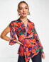 Фото #1 товара ASOS DESIGN sheer wrap front shirt with split sleeve in faded floral