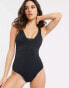 Фото #1 товара Accessorize plunge front with mesh insert swimsuit in black