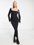 COLLUSION square neck rib maxi dress in black