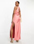 ASOS DESIGN Petite satin plunge slouchy maxi dress in rose pink