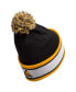 Фото #2 товара Men's Black Boston Bruins Team Stripe Cuffed Knit Hat with Pom