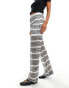 Pieces wide leg crochet knit trousers in mono stripe