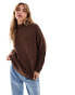 Threadbare high neck oversized jumper in dark brown