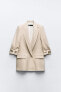 Linen blend roll-up sleeve open blazer