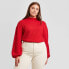 Ava & Viv Pullover Sweatshirt Women's 2X Red Long Sleeve Cotton Blend Mock Neck