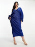 Фото #1 товара ASOS DESIGN Curve deep plunge blouson sleeve plisse midi dress in blue