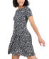 Фото #4 товара Petite Printed Round-Neck Fit & Flare Dress