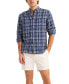 Фото #4 товара Men's Classic-Fit Linen-Blend Plaid Long-Sleeve Shirt