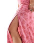 Brave Soul mesh cami dress with leg split in pink floral print