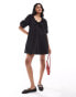 Фото #2 товара ASOS DESIGN gathered tie front mini smock dress in black