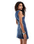 Фото #4 товара COLLUSION slash neck denim mini dress in midwash