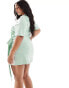 In The Style Plus exclusive wrap tie side mini t-shirt dress in sage