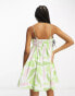 ASOS DESIGN cotton pleat bust babydoll mini sundress in green abstract print