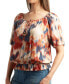 ფოტო #2 პროდუქტის Juniors' Printed Smocked Short-Sleeve Peasant Top