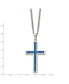 Blue Carbon Fiber Inlay Cross Pendant Curb Chain Necklace