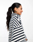 ASOS DESIGN super soft boxy roll neck in navy and cream stripe