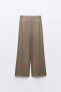 DARTED LINEN BLEND WIDE-LEG TROUSERS