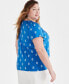 Фото #2 товара Plus Size Printed Pleat-Neck Flutter-Sleeve Top, Created for Macy's