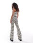 Noisy May knitted wide leg trouser co-ord in black & white wave