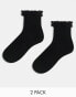 ASOS DESIGN 2 pack frill top socks in black