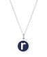 Mini Initial Pendant Necklace in Sterling Silver and Navy Enamel, 16" + 2" Extender