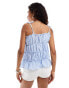 COLLUSION poplin tiered cami top with tie shoulder in blue stripe