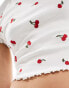 Miss Selfridge short sleeve frill sleeve t-shirt with cherry embroidery in white