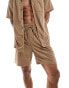 South Beach waffle towelling beach short co-ord in tan